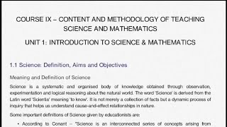Study Material for subject "Content and Methodology of Teaching Science and Mathematics"