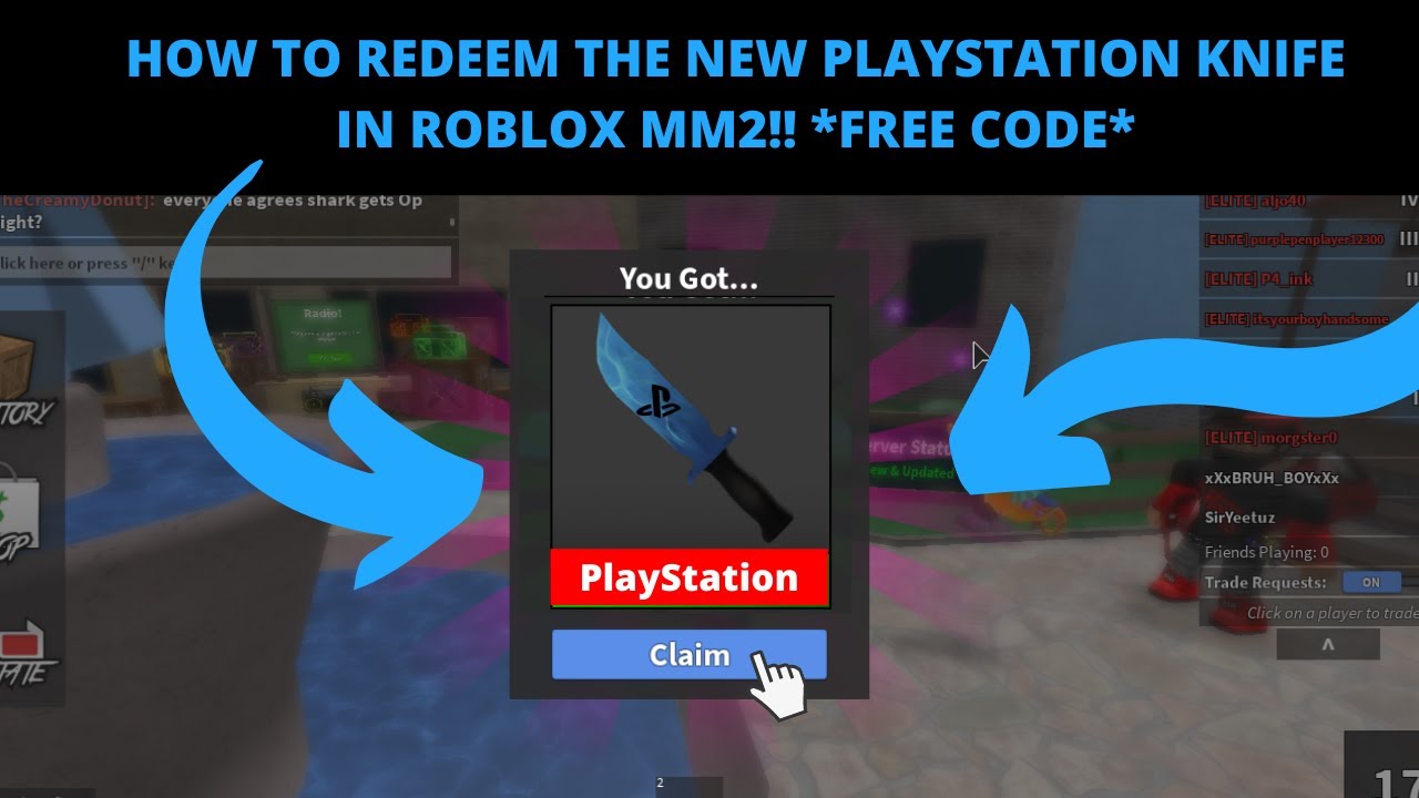 How To Redeem The New Exclusive Playstation Knife In Roblox Mm2 Free Legendary Code Working 2021 Youtube - how to get free knives in mm2 roblox