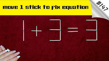 Matchstick puzzle #147 | Match puzzle 1+3=3 with hint and solution.