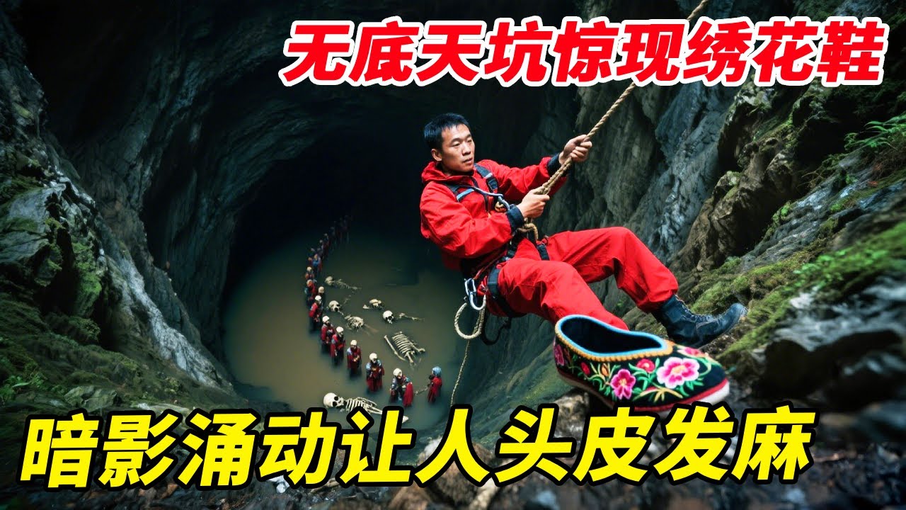 200年前送亲队伍丧生洪水尸骨无存，无底天坑惊现绣花鞋，深渊里暗影涌动让人头皮发麻【户外平头哥】