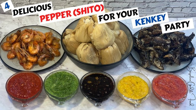 Ghanaian green pepper sauce - shito (Kpakoshito sauce) - biscuits and ladles