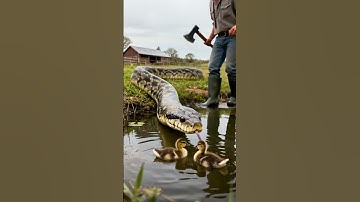 Man Drives Away Big Snake Threatening Ducklings with an Axe #snake #youtubeshorts #animals