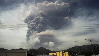 Dome Collapse Pyroclastic flow After Large Explosive Eruption At La Soufriere Volcano In St Vincent