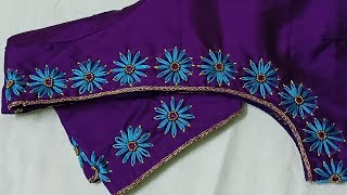 simple and elegant thread work design  using normal needle on stitched blouse/Beautiful flower work screenshot 5