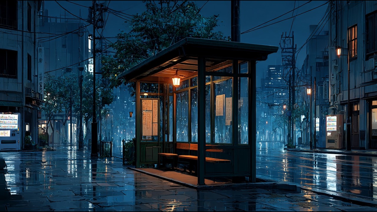 Waiting for the Last Bus in the Rain 🌧️ Deep Night Lofi Beats to Focus/Sleep [Quiet City]