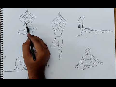 Yoga Asanas on White Art Print by XOOXOO | Society6