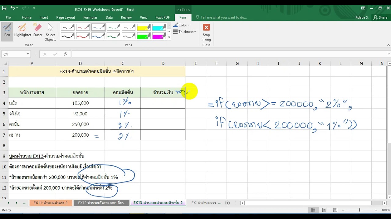 คำนวณค่าคอมมิชชั่น 1  ในโปรแกรม Excel