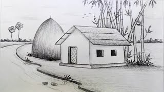 Pencil Sketch Scenery Drawing Tutorial//Easy Village Scenery Drawing With Pencil