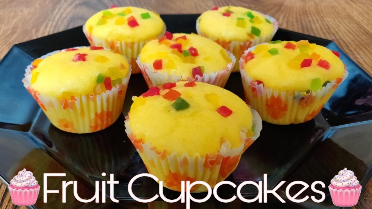 Eggless fruit cupcakes | Soft and spongy cupcakes without oven | Ruchira
