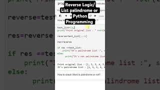 Reverse a List and Compare Python Palindrome Trick #pythonforbeginners #tutorial