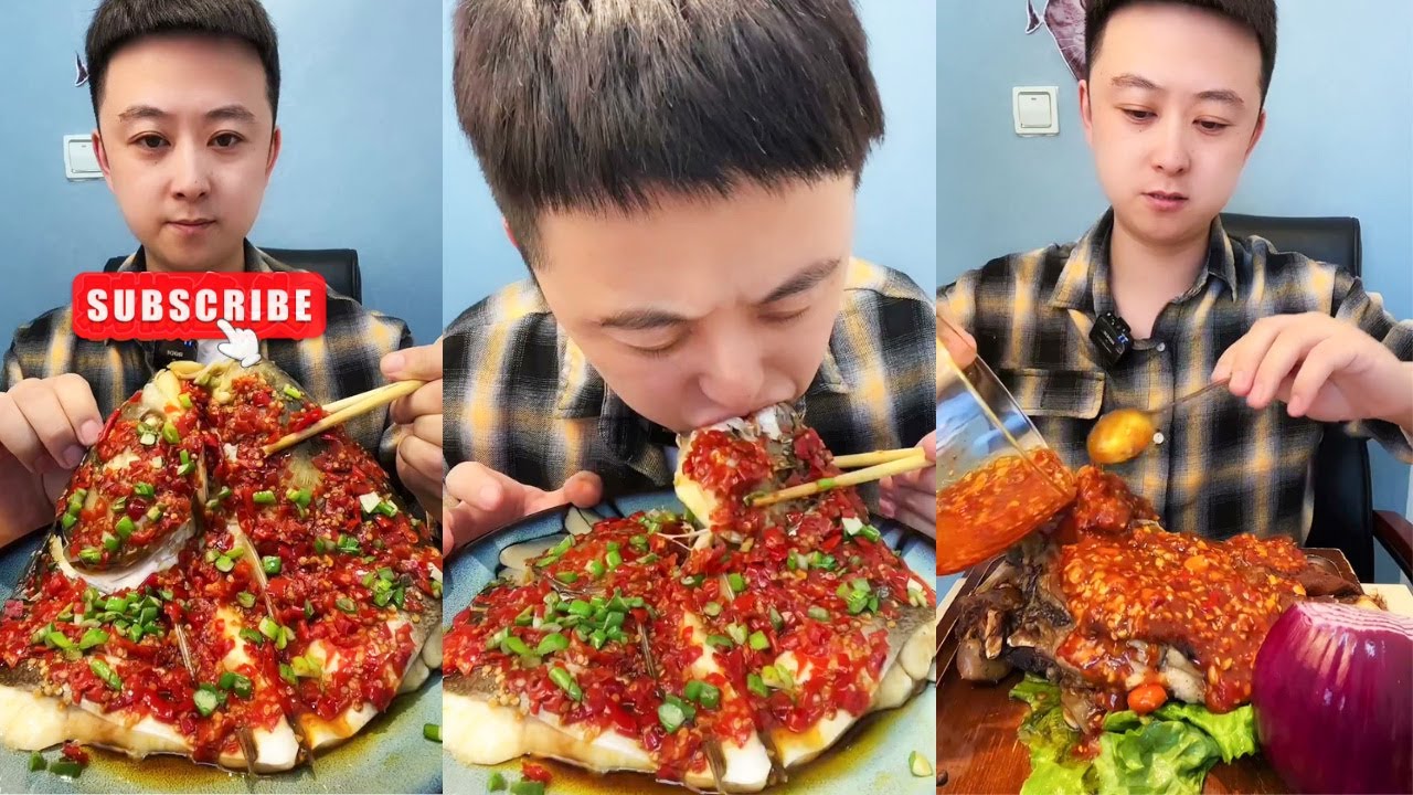 It's super spicy with braised Basa fish Eating Head Fish with spicy