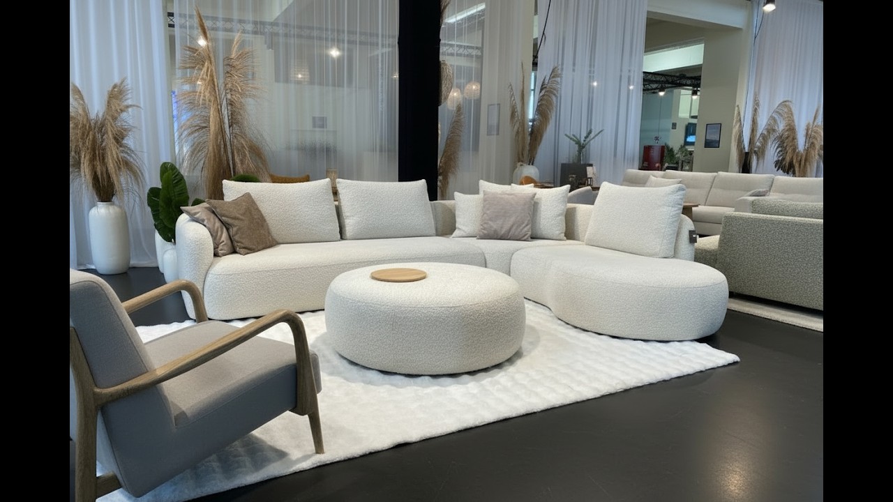 Canapé d’angle arrondi bouclette beige COCOON – Design enveloppant ...