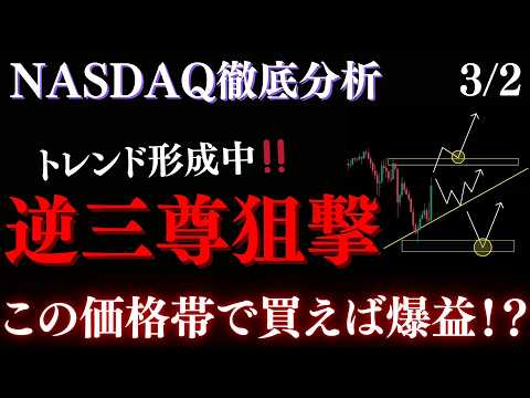 NASDAQ”逆三尊形成”でロングの準備を。トレンドラインで買い仕込みを待機:Redのナスダックチャート徹底分析