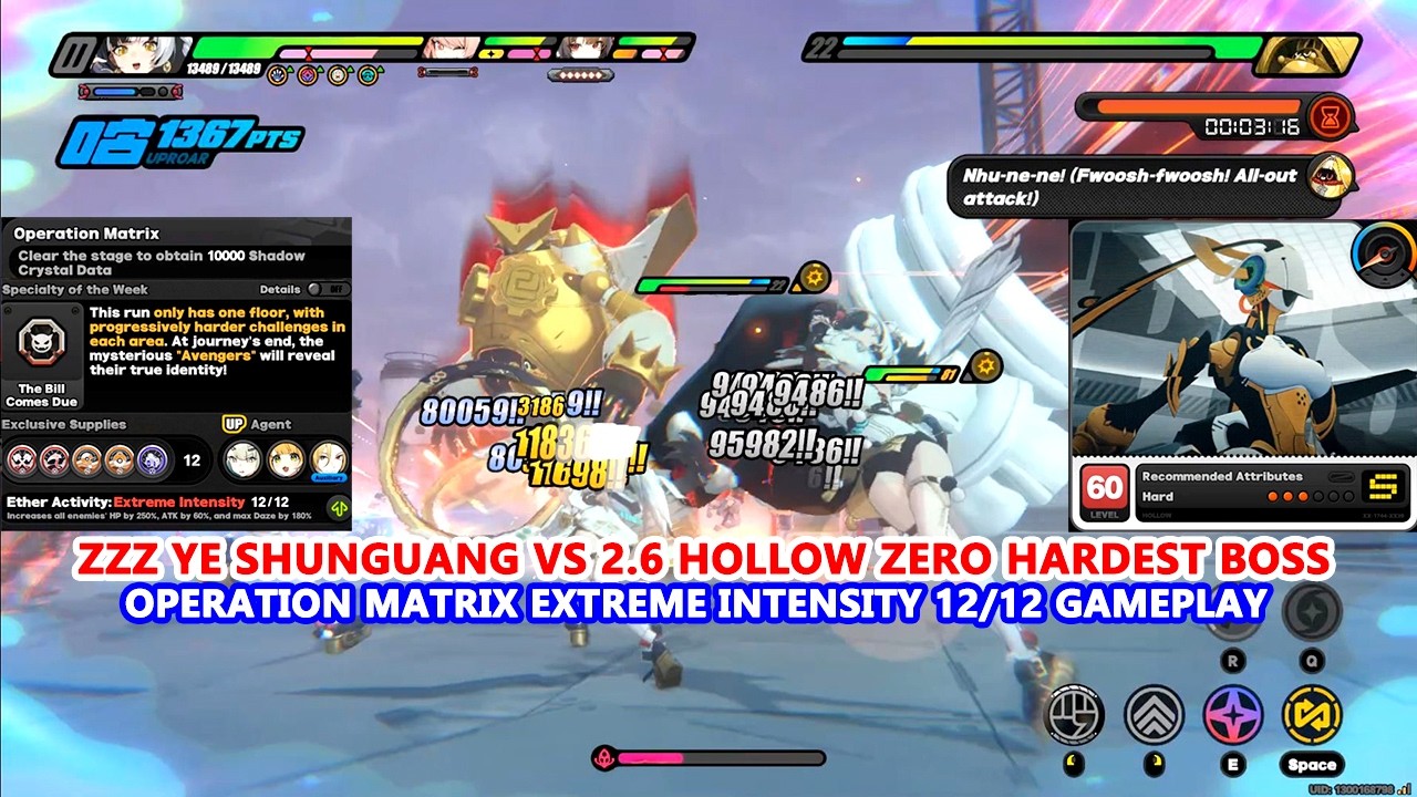 ZZZ Ye Shunguang vs 2.6 Hollow Zero Hardest Boss : Operation Matrix Extreme Intensity 12/12 Gameplay