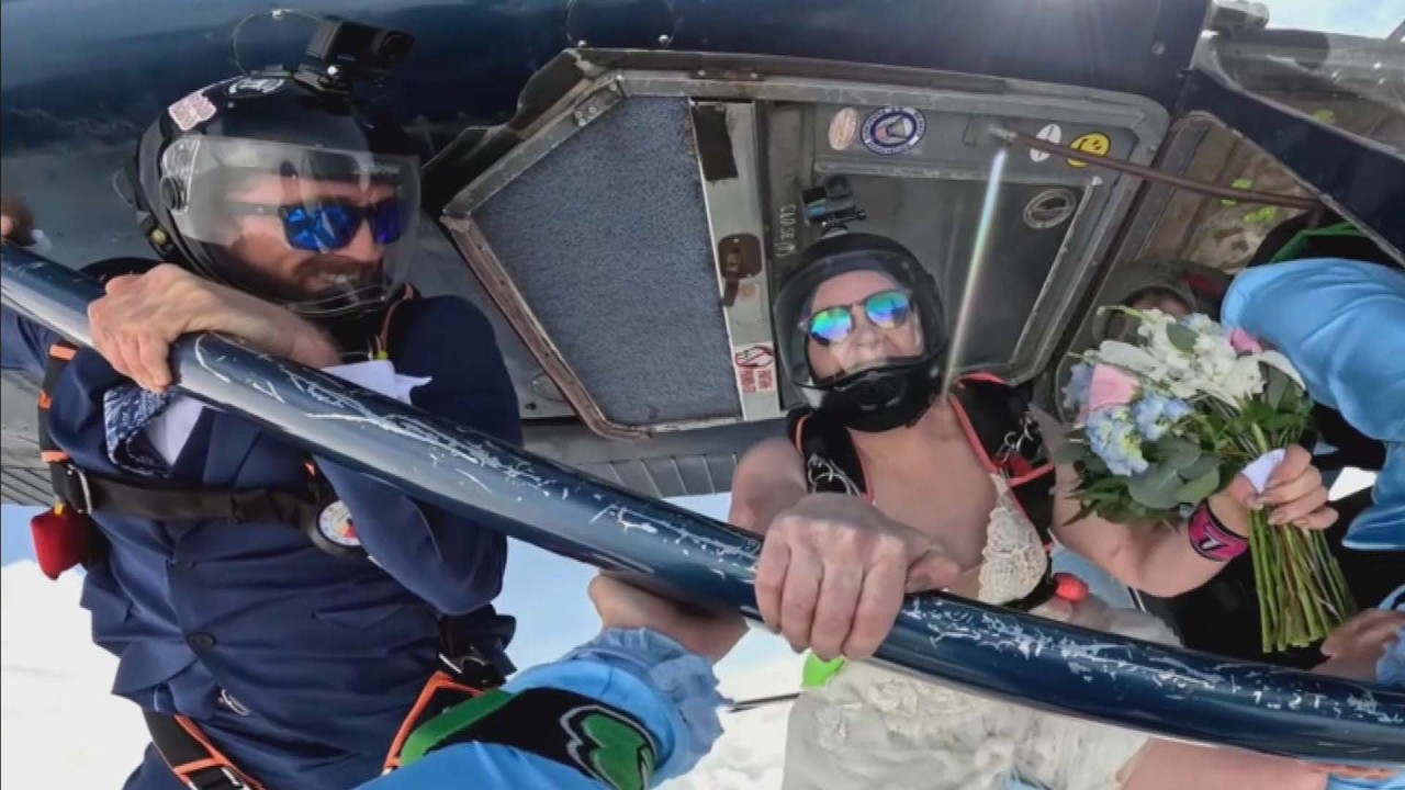 Skydiving Couple Arrives At Wedding Ceremony By Jumping Out Of Plane