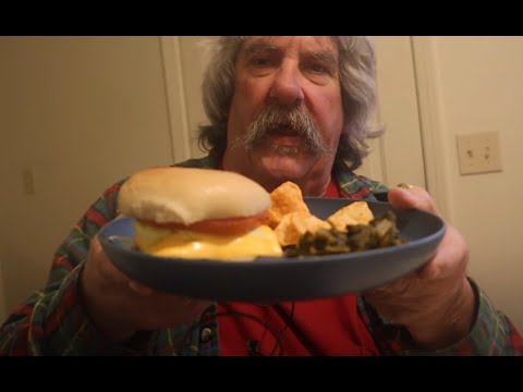 Air Fryer Hamburger/w Collard Greens & Chips ASMR