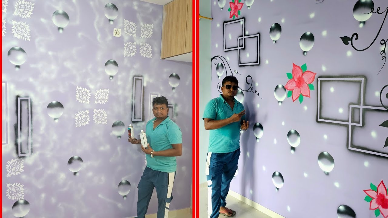 Spray painting work by spray bottle in home decor, beautiful wall design