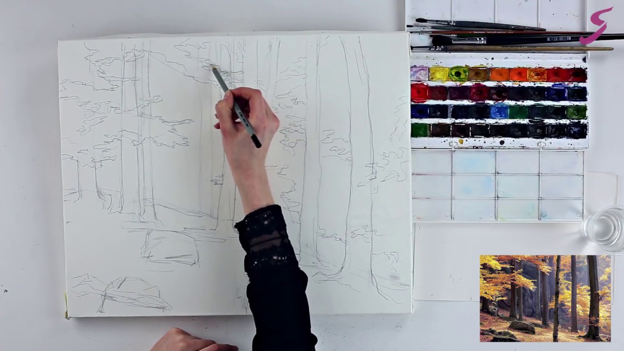 Мастер-класс по акварели «Осенняя чаща» | Как нарисовать чащу леса ...