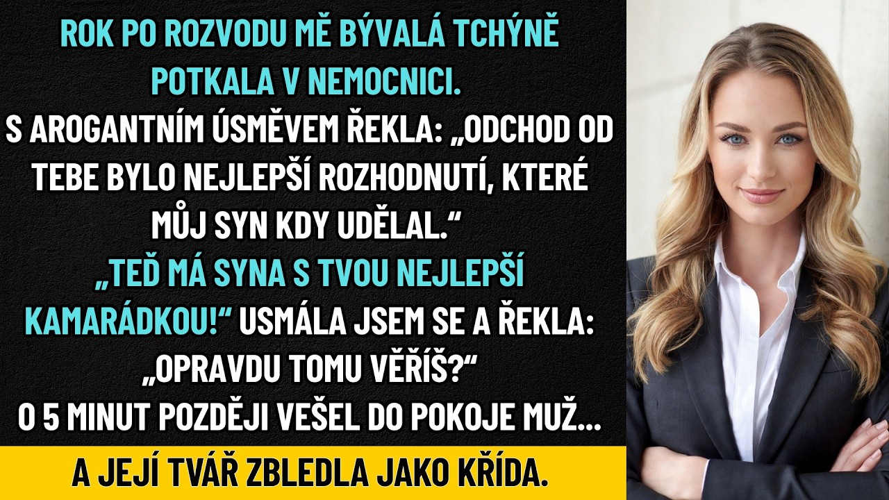 Seděla jsem u nemocničního lůžka své matky, když do pokoje bez klepání vstoupila moje bývalá tchýně. „Opustit tě byla ta nejlepší věc, kterou můj syn kdy udělal,“ procedila jedovatě. „Teď má s...
