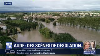 Ces images de drone montrent les nombreux quartiers submergés de Trèbes dans l'Aude