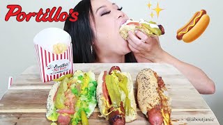 PORTILLO'S HOT DOG MUKBANG | POLISH SAUSAGE, CHILI CHEESE DOG, JUMBO HOT DOG *big bites*