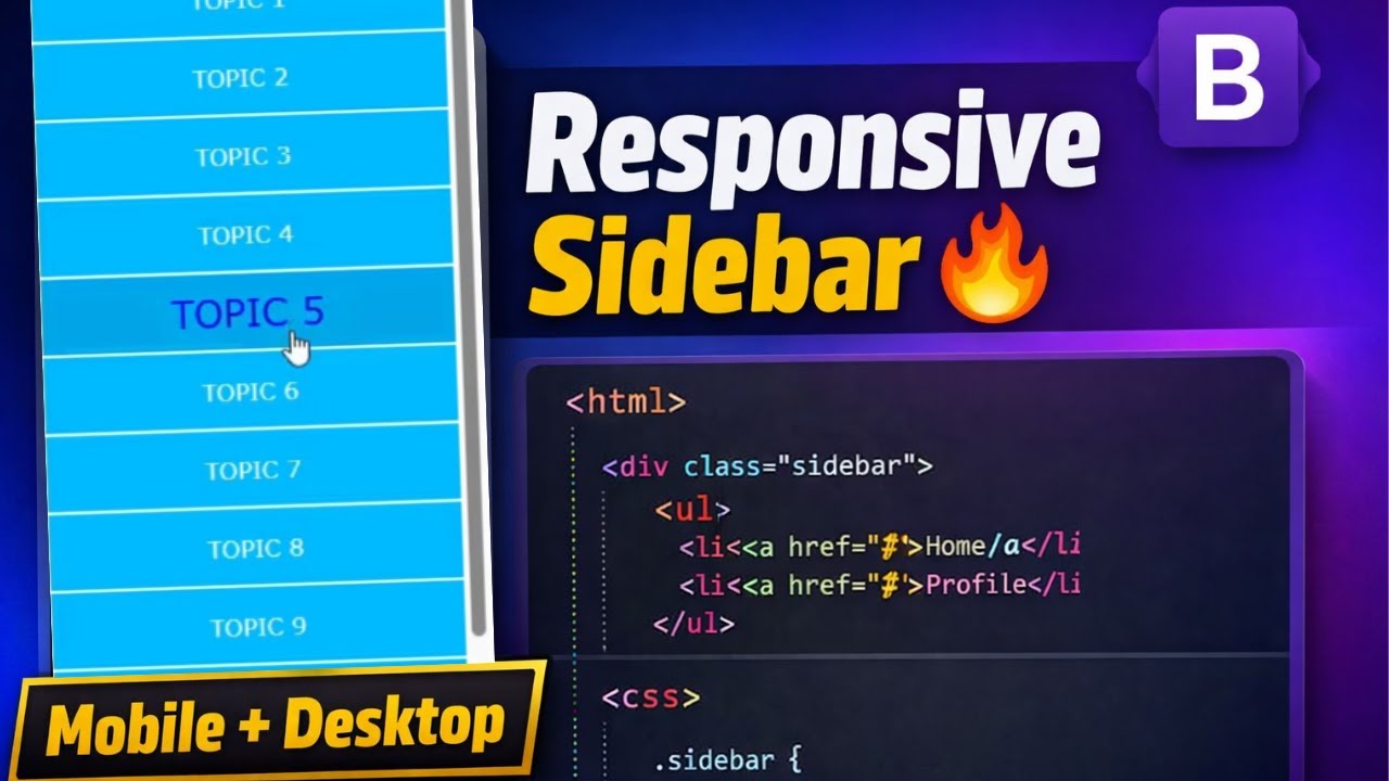 Build a Responsive Sidebar Menu Using HTML, CSS & Bootstrap 