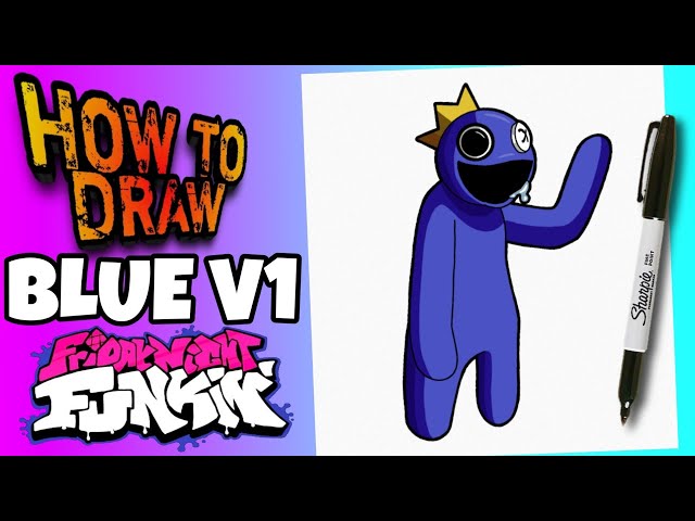 How to DRAW CHARACTER of RAINBOW FRIENDS - BLUE  Drawing in the Friday  Night Funkin style 