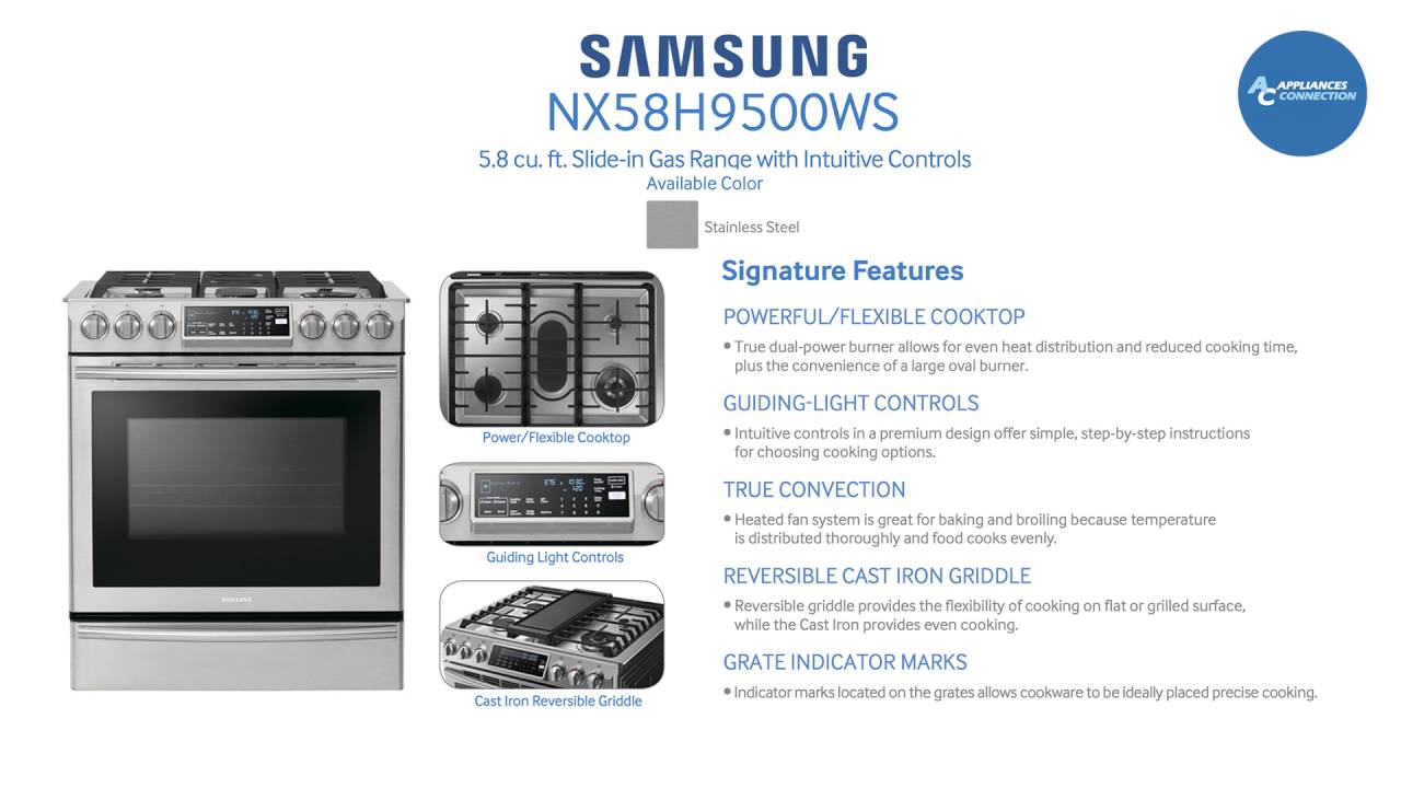 Samsung Slide-in Gas Range with Sealed Burner Cooktop NX58H9500WS at ...