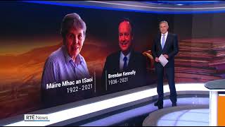Deaths of Brendan Kennelly and Máire Mhac an tSaoi reported on RTÉ News (17th October 2021)