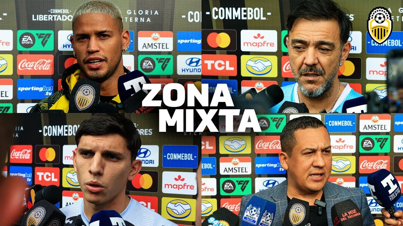 Zona mixta con el DT Álvaro Recoba, Lautaro Lusnig, Delvin Alfonzo y el Dir. Gral. Gustavo Maldonado