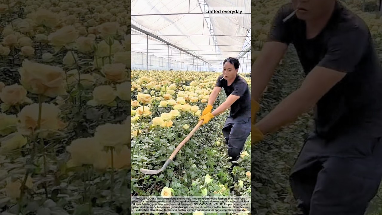 Smart Rose Farming: Cleaning and Pruning Roses Inside a Greenhouse 
