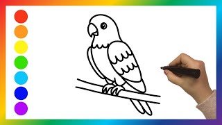 Ich zeichne einen Papagei 🦜 Drawing a Parrot | Painting & Coloring for Kids