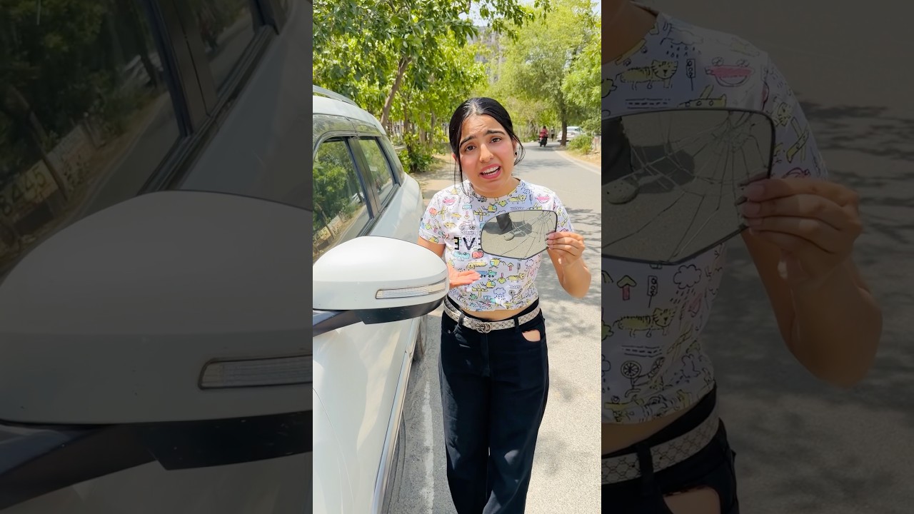 Car ka mirror crack kaise hogya ? 😱 #priyalkukreja #shorts #ytshorts