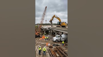 😵🚜Seconds Before the Drop: Lift Falters on Bridge Edge #BridgeWork #HeavyMachinery #SafetyProtocol