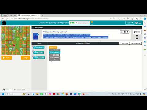 Programming with Angry Birds| Lesson 3| Level 4| Code.Org