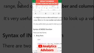 Unlocking the Power of Excel's INDEX Function! #shorts