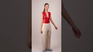 TARZA AND JANE red latex v-neck body leotard swimsuit with trousers 4989 mid 720p