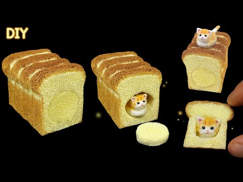 DIY Cute loaf cat Squishy ｜Miniature cute cat in the Bread｜sponge squishy｜ 식빵굽는 야옹이 만들기
