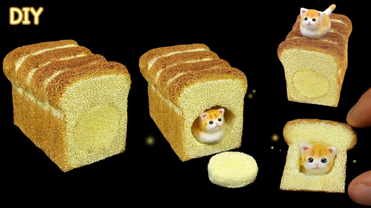 DIY Cute loaf cat Squishy ｜Miniature cute cat in the Bread｜sponge