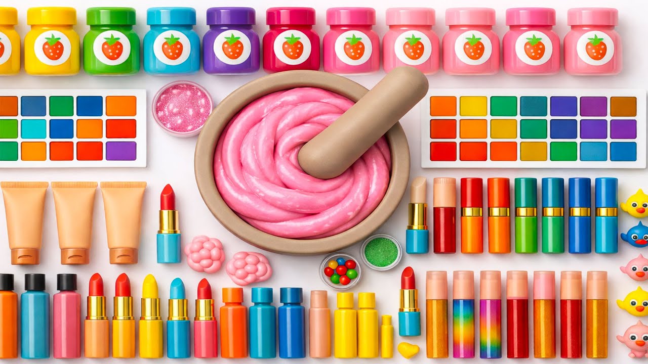 Satisfying Slime ASMR DIY 🌈 How to Make PINK Cloud Slime with Makeup Cosmetic Suncream Toys Glitter