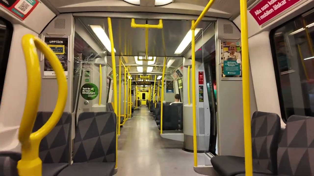 Sweden, Stockholm, subway night ride from Solna Centrum to Kungsträdgården