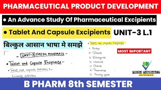 Tablet and Capsule Excipients in Pharmaceutical Product Development 8th sem Unit 3 L1 | BP 813 ET