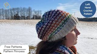Left Hand Easy Slouchy Beanie Crochet Pattern, Lemon Peel Stitch Hat, Frost Blossom Winter Hat