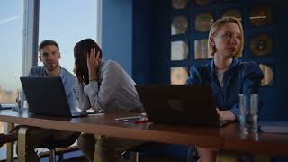 Focused workers on laptop computers discussing in Office - 4K | Free Stock Footage | FINDSTOCKS