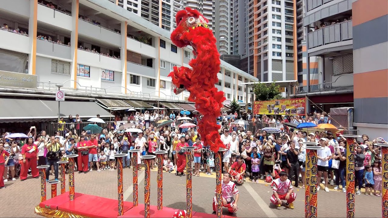 [4K] High Pole & Traditional Lion Dance, Dragon Dance @ Clementi 448 Market 9 Feb 25