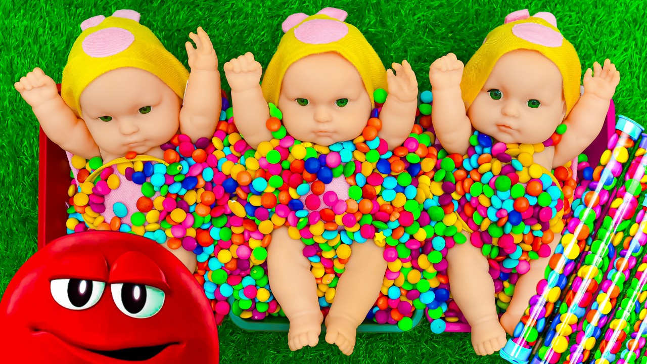 6 Minutes Satisfying with Full of 3 Rainbow BathTubs Candy with M&M's & Magic Slime Cutting Video 9