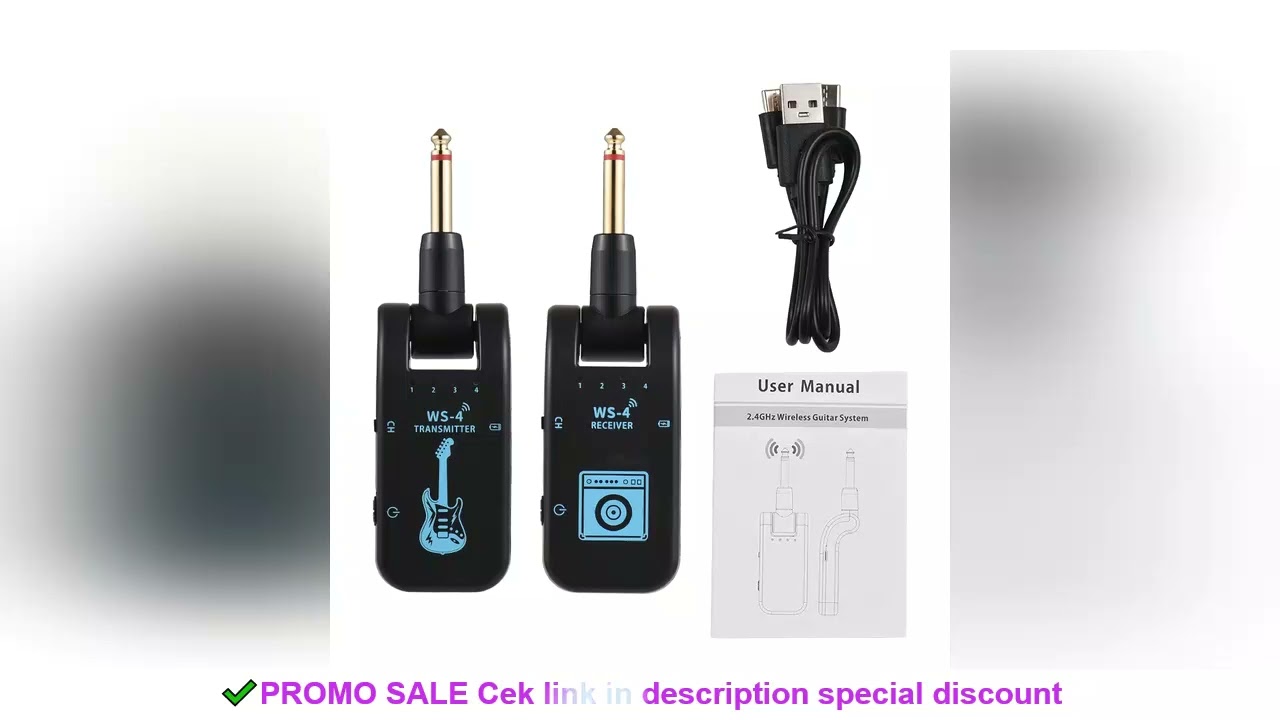 2.4G Wireless Guitar System Rechargeable Guitar Transmitter Receiver 48K/16bit Real-time Transmissio