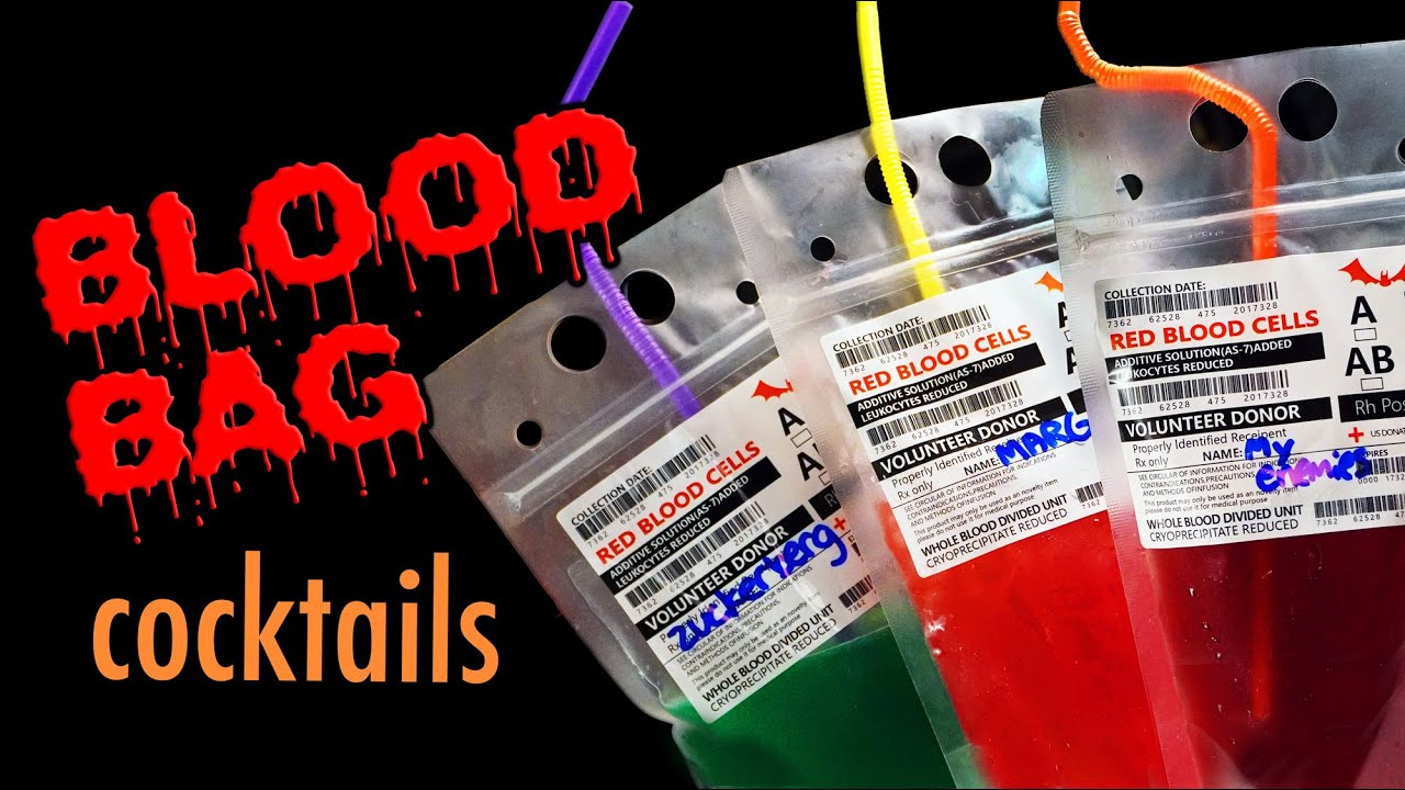 blood to rain in a bag of tricks Easy Halloween Cocktails in Blood Bags
