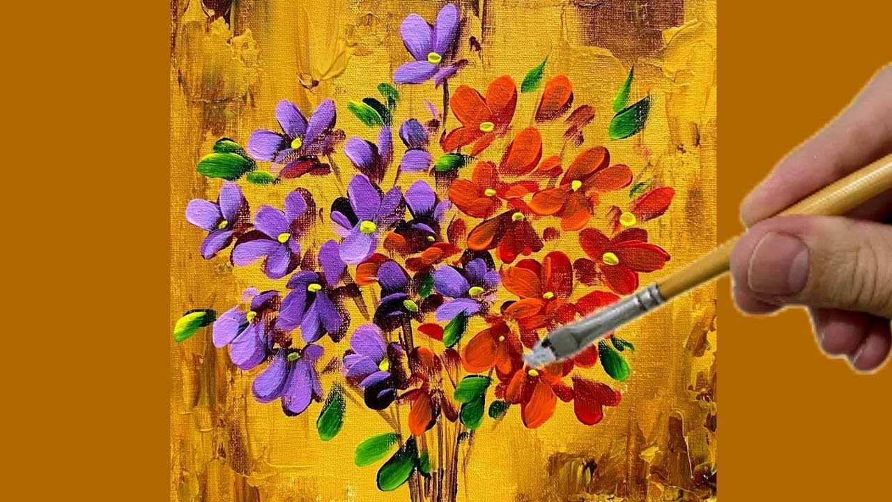 КАК НАКРАСИТЬ КРАСИВЫЙ БУКЕТ ЦВЕТАМИ / АКРИЛОВАЯ ЖИВОПИСЬ ДЛЯ НАЧИНАЮЩИХ