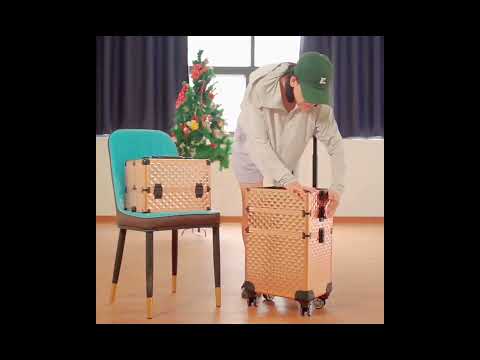 Б'юті-кейс на колесах (великий, сріблястий) – чемодан майстра для косметики 4 секції, видео 1